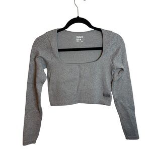 Sommer Ray Gray Ribbed Long Sleeve Cropped Active Top